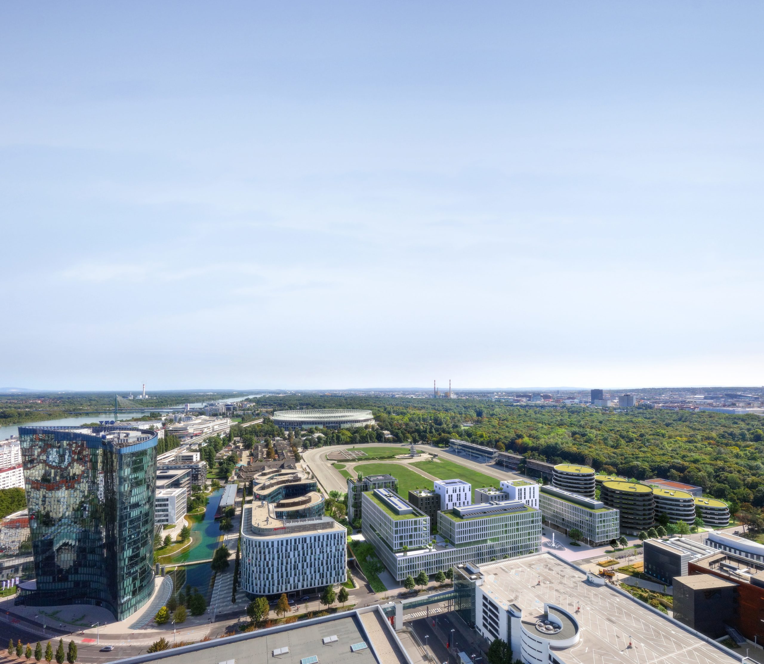 Vierteil Zwei Luftaufnahme und Blick auf Kraftwerk Donaustadt und Kraftwerk Simmering.