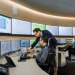 Wien Energie Mitarbeiter*innen in der neuen Warte in Erdberg bei der Arbeit.