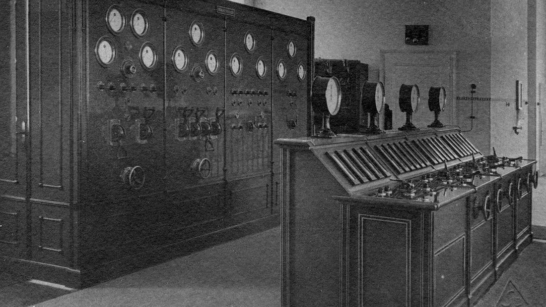 Schalteranlage des Kraftwerk Opponitz Anfang des 20. Jahrhunderts.