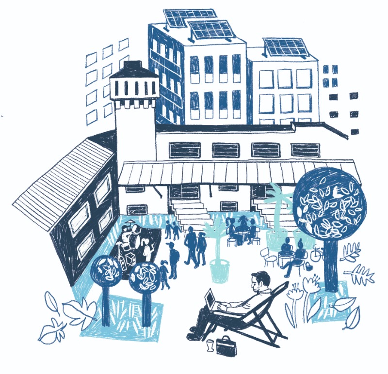 Grafische Darstellung der Sargfabrik in Atzgersdorf.