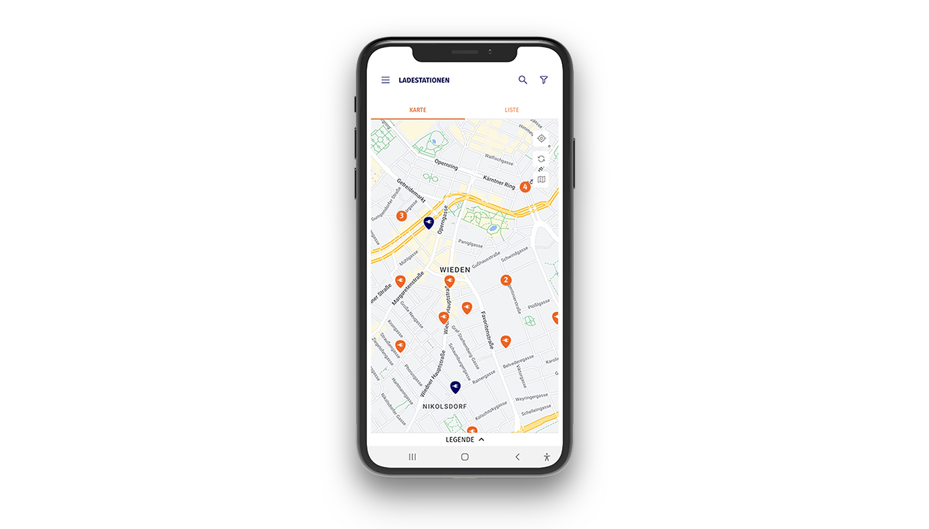 Mockup eines Handys mit Ansicht der Tanke-App auf die Karte