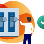 Grafik eines Mannes der einen überdimensionalen Lichtschalter betätigt