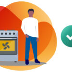 Grafik eines Mannes neben einem Herd