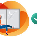 Grafik einer Frau die am Fenster sitzt, der Mond ist zu erkennen