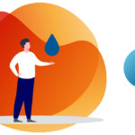 Grafik von einem Mann mit ausgestreckter Hand, darüber ein Wassertropfen