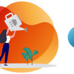 Grafik einer Frau, die ihre Pflanzen mit Regenwasser gießt