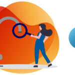 Grafik einer Person die eine Lupe zum Wasserhahn hält