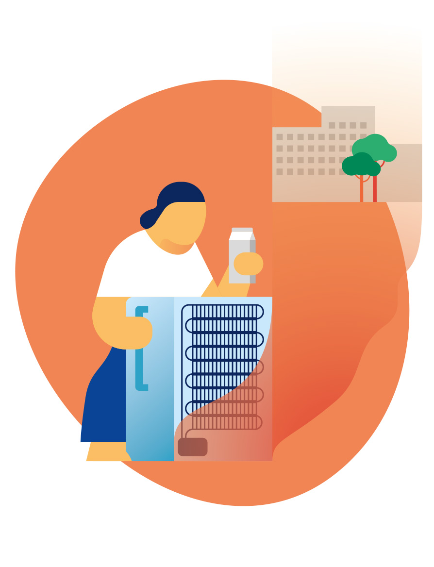 Grafik: Der Kühlschrank funktioniert wie eine Wärmepumpe