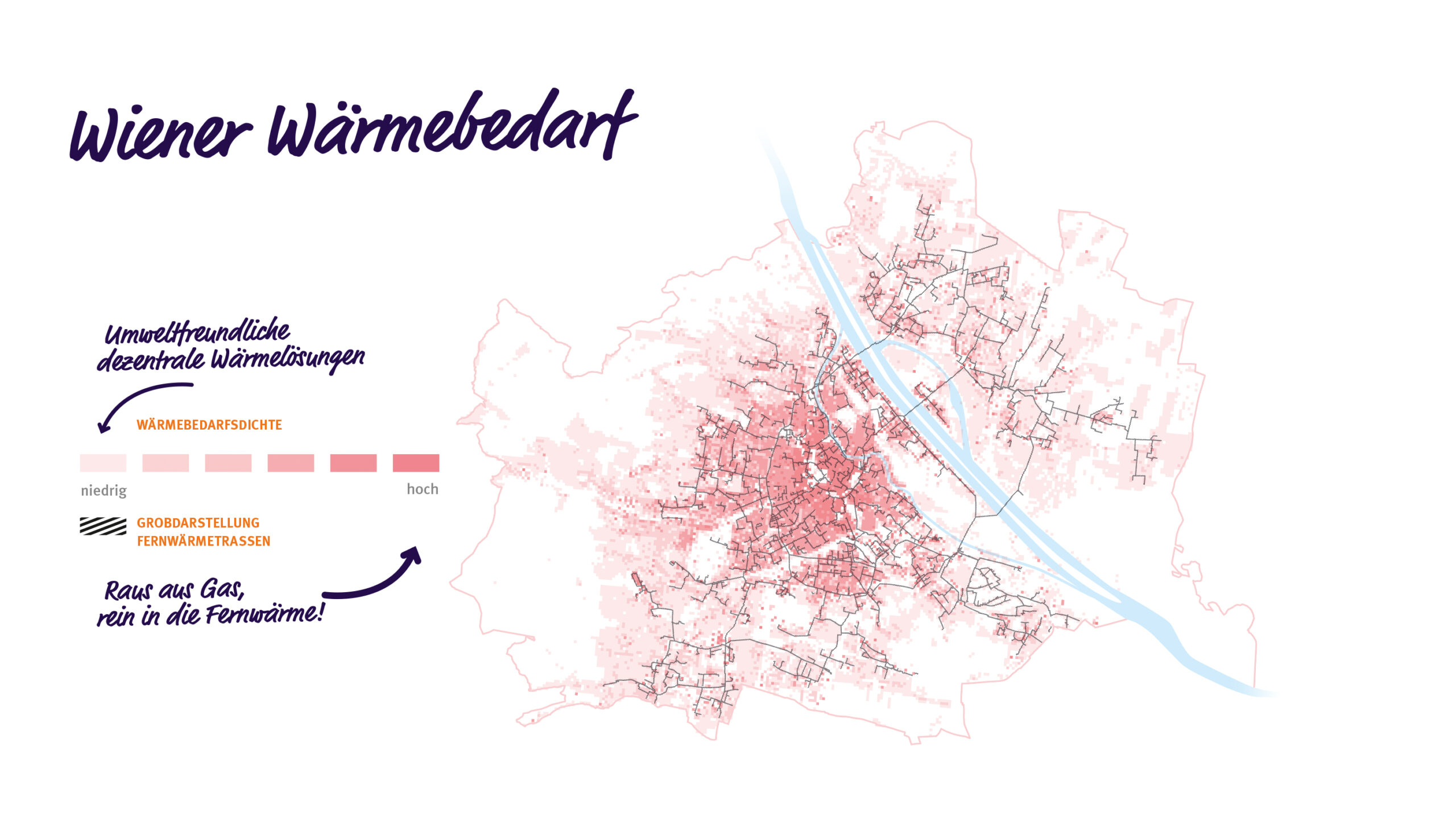 Heatmap die aufzeigt, wo in Wien der größte Wärmebedarf besteht.