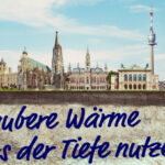 Illustration der Wiener Skyline mit Aufschrift "Saubere Wärme aus der Tiefe nutzen"