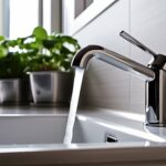 Wasserhahn ist in der Küche aufgedreht.