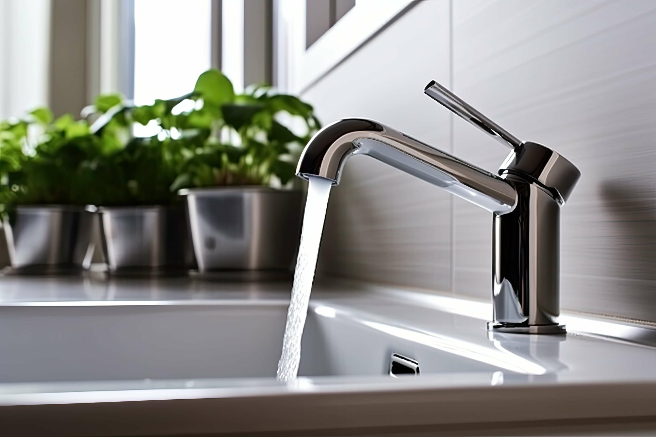 Wasserhahn ist in der Küche aufgedreht.