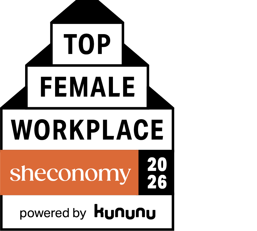 Badge-Grafik mit der Aufschrift "Top Female Workplace 2026" von Sheconomy, powered by Kununu.